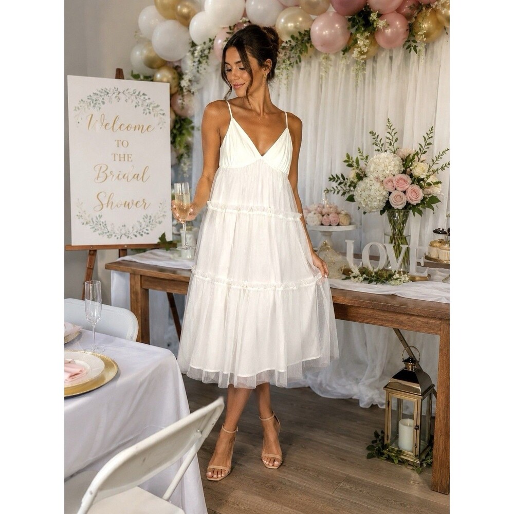 NWT English Factory Tiered Tulle Contrast Midi Dress L Wedding Bachelorette